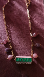 C.U.S® ketting message beads "Love" Goud (nikkelvrij) met watermeloen toermalijn bedels