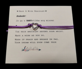 Verstelbare Make A Wish Bracelet Heart | zilver | Juf en meester