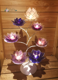 Purple Lotus Boom | 7 capiz waxinelicht houders inclusief standaard | Wit