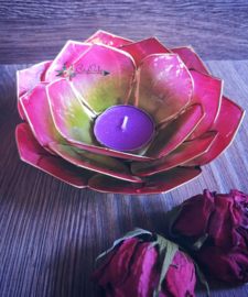 Bladvorm Lotus Cadiz waxinelichthouder Roze Groen | gouden rand
