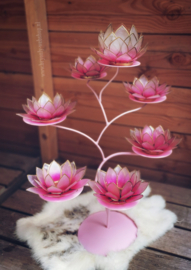 Blushing Pink Lotus Boom | 7 waxinelicht houders inclusief roze standaard