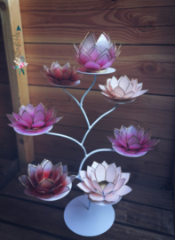 Pinkisch Lotus Boom | 7 capiz waxinelicht houders inclusief standaard | Wit