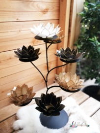 Black & Gold Lotus Boom | 7 capiz waxinelicht houders inclusief standaard | mat zwart
