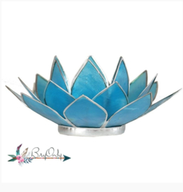 Lotus waxinelichthouder blauw | gouden randjes| 5e chakra