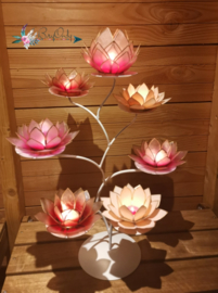 Pinkisch Lotus Boom | 7 capiz waxinelicht houders inclusief standaard | Wit