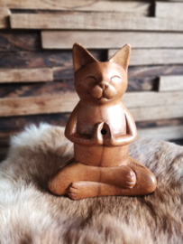 Houten gesneden wierookbrander - Yoga Kat