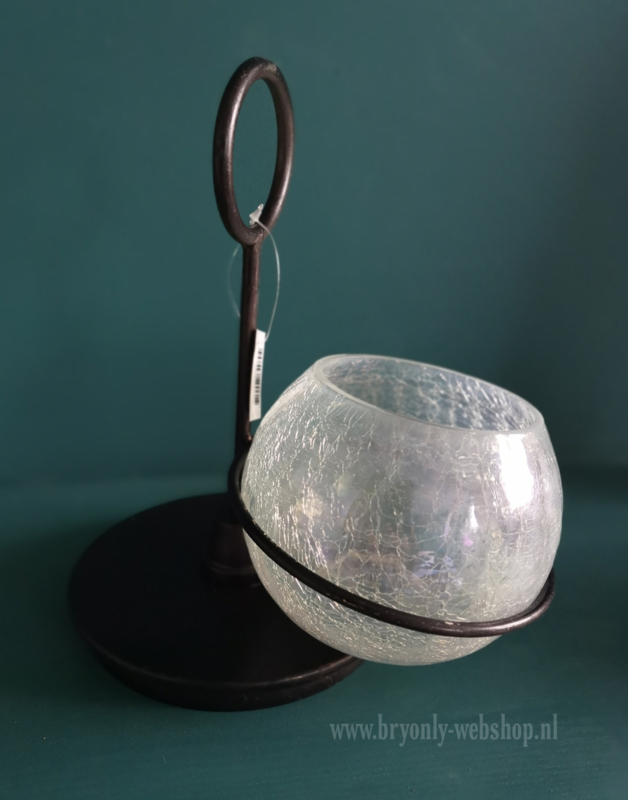 Waxinelichthouder metaal met glas