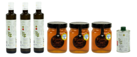 Olijfolie Super Extra Vierge 3 x 500 ml (blik of glas) + 3 x 450gram wilde tijmhoning, gratis verzending en gratis 250ml olijfolie