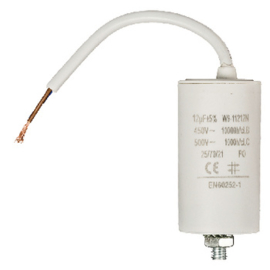 Condensator 10 micro farad / 450 volt met vaste kabel