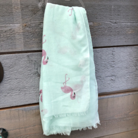 Mintgroene sjaal met flamingo's
