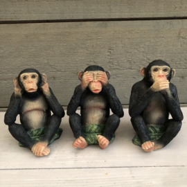 Polyester Horen, Zien en Zwijgen Chimpansee aap H 11 cm