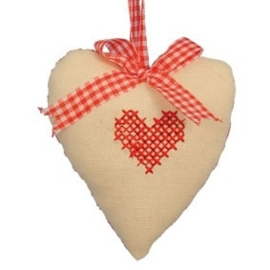 Stoffen hart met geborduurd hart 9 cm Clayre & Eef
