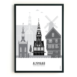 Poster Alkmaar zwart-wit-grijs - A4 | A3