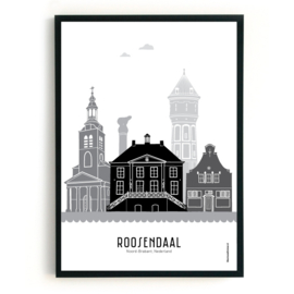 Poster Roosendaal zwart-wit-grijs  - A4