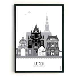 Poster Leiden  zwart-wit-grijs  - A4 | A3