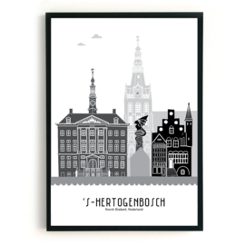 Poster Den Bosch zwart-wit-grijs  - A4 | A3