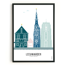 Poster Leeuwarden in kleur  - A3