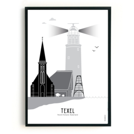 Poster Texel zwart-wit-grijs  - A4 | A3