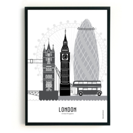 Poster London zwart-wit-grijs - A4