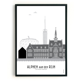 Poster Alphen aan den Rijn zwart-wit-grijs - A4 | A3