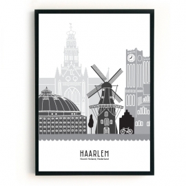 Poster Haarlem zwart-wit-grijs  - A4 | A3