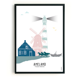 Poster Ameland in kleur - A4 | A3