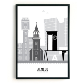 Poster Almelo zwart-wit-grijs - A4
