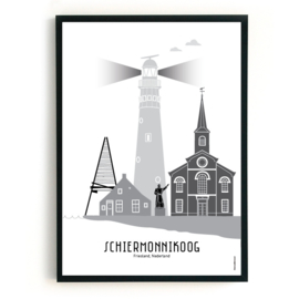 Poster Schiermonnikoog zwart-wit-grijs  - 50x70 cm