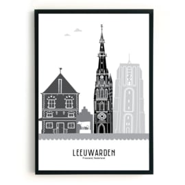 Poster Leeuwarden zwart-wit-grijs  - A4 | A3