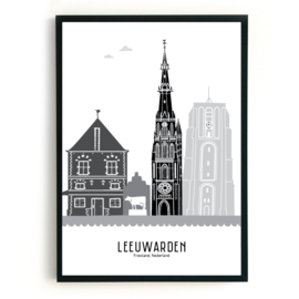Poster Leeuwarden zwart-wit-grijs  - 50x70 cm