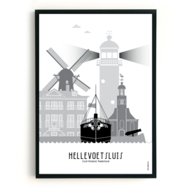 Poster Hellevoetsluis zwart-wit-grijs  - A4 | A3