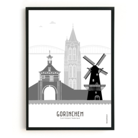 Poster Gorinchem zwart-wit-grijs  - A4