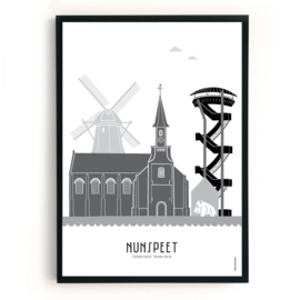 Poster Nunspeet zwart-wit-grijs  - A4 | A3