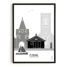 Poster Elburg zwart-wit-grijs  - A4