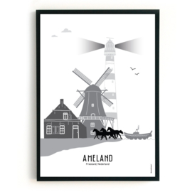 Poster Ameland zwart-wit-grijs - A4 | A3