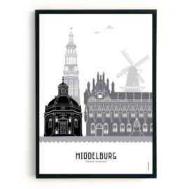 Poster Middelburg zwart-wit-grijs  - A4 | A3
