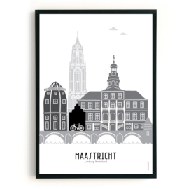 Poster Maastricht zwart-wit-grijs  - A4 | A3
