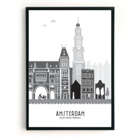 Poster Amsterdam zwart-wit-grijs - A4 | A3