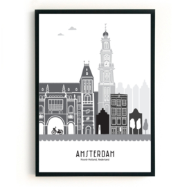 Poster Amsterdam zwart-wit-grijs - 50x70 cm