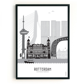 Poster Rotterdam + Kasteel Sparta - zwart-wit-grijs  - A4 | A3