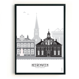 Poster Heerenveen zwart-wit-grijs  - A4