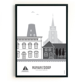 Poster Numansdorp zwart-wit-grijs  - A4