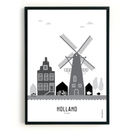 Poster Holland zwart-wit-grijs  - A4 | A3