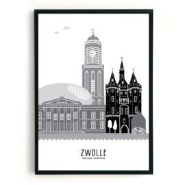 Poster Zwolle zwart-wit-grijs  - A3