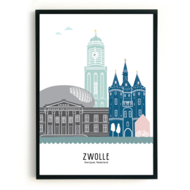 Poster Zwolle in kleur  - A4
