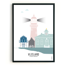 Poster Vlieland in kleur  - A3