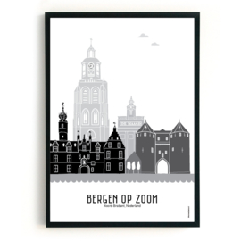 Poster Bergen op Zoom zwart-wit-grijs - 50x70 cm