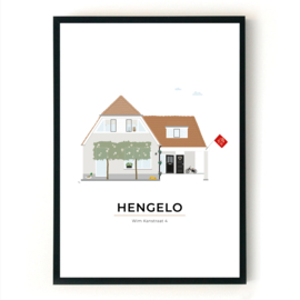 Huisportret Wim Kanstraat 4, Hengelo + print 30x40 cm