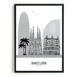 Poster Barcelona zwart-wit-grijs - A4