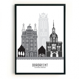 Poster Dordrecht zwart-wit-grijs  - 50x70 cm